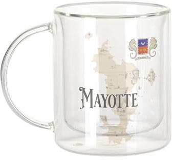 Fabulous Mug Verre Double Paroi - Mayotte 976 Département Outre Mer Carte Ancienne Rare - Tasse a Cafe et The Isotherme 330ml Effet Suspendu Anti-Brulure Imprime en France