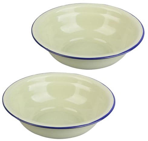UKCOCO Cuencos Esmaltados Vintage 2 Unidades 28 Cm Tazones para Mezclar Masa y Ensalada Color Verde Retro Espesos para Cocina y Hogar, Sopero Multifuncional Resistente y Fácil de Limpiar