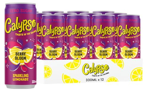 Calypso Berry Bloom Limonade Pétillante Zéro Sucre, 330ml, Lot de 12 Canettes