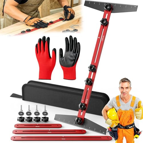 Adjustable Stair Tread Template Tool Set, Stair Tread Template Tool with Storage Bag, 8, 12, 16-Inch Aluminum Stairs Treads Jig, Stairs Treads Templates Tool Jig, for Risers,Shelves (With Bag)
