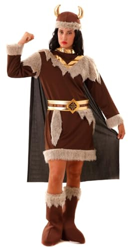 Kostüm Wikinger Frau Odeta S- XXL Kleid braun Fasching Seeräuberin (XL)