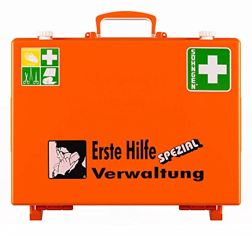 SÖHNGEN Erste-Hilfe-Koffer Verwaltung, Wandhalterung, orange, ASR A4.3/DIN 13157, Art.-Nr. 360110 | Verbandskasten | Notfallkoffer | Erste Hilfe Kasten