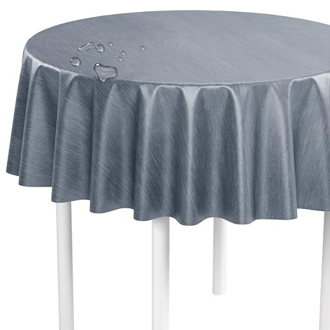 LILENO HOME Tischdecke abwaschbar als Meterware 140 cm rund (Schnittkante) in Leinen Anthrazit - Wachstuchtischdecke wasserabweisend ideal als Tischtuch o. Tischläufer für Bierzeltgarnitur
