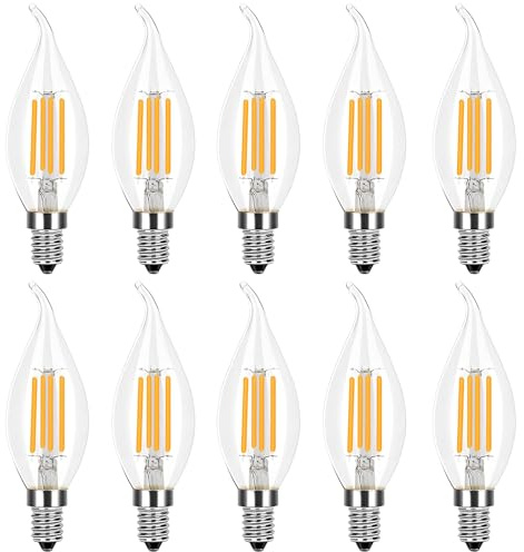 HUAMu E14 Kerze LED Lampe für Kronleuchter, E14 Glühfaden Retrofit Classic, 4W ersetzt 40 Watt, 400 Lumen, 2700K Warmweiß, Filament Fadenlampe, Glas, nicht dimmbar, 10er Pack