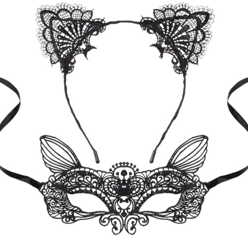 Hoshin Katzenohren Haarreif und Katzenmaske für Frauen Maskerade Masken Katzenkostüm Damen Zubehör Make Up Party Favors