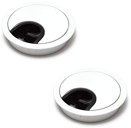 sossai® Kabeldurchführung/Kabeldurchlass/Schreibtischkanal mit Bürste für Schreibtische, Büro & Arbeitsplatten | 2 Stück | KDM1-WH | Design: Weiss | Durchmesser: 60 mm | Material: Metall