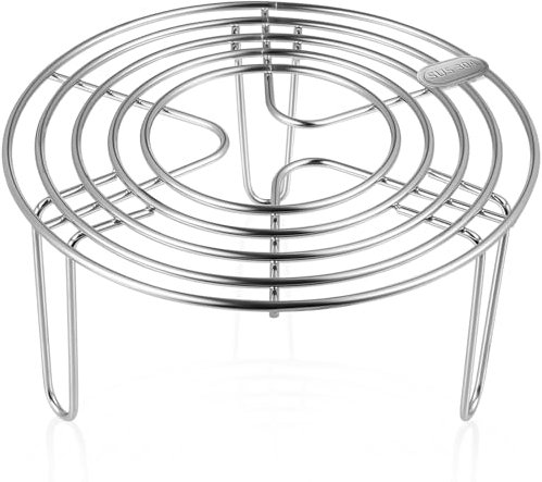 HEMOTON Round Steam Rack Stainless Steel Cooking Cooling Rack Wire Baking Steaming Rack Stand for Air Fryer Pot Pressure Cooker Canning 16x7cm