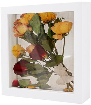 GraduatePro, scatola con cornice bianca con sfondo in lino e 6 spilli, per memorabilia, premi, medaglie, 20,3 x 20,3 cm