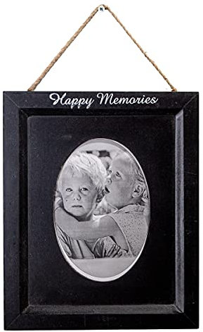 Antikas - Cadre photo ovale en bois, noir, décoration, 17 x 11 cm.