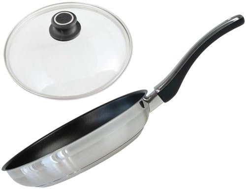 BAF Bratpfanne Induktion 24 cm mit Glasdeckel - Edelstahl Pfanne mit Antihaft-Innenbeschichtung - flacher 5 cm Rand, Sandwichboden - für alle Herdarten