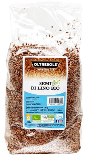 Oltresole, Graines de lin biologiques 1 kg, Graines grasses crues, entières et foncées, riches en minéraux et en fibres, source d'oméga 3 et d'antioxydants, 100% naturelles, Ideal Family Pack