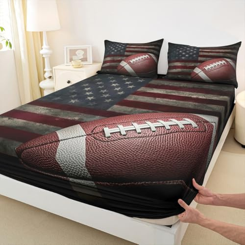 Erosebridal American Flag Fitted Sheet, Boys Football Bed Sheets Twin Soccer Sports Games Bedding Set United States Federations Stars Stripes Bedding Decor Set for Kids Teens Adult Bedroom Decor