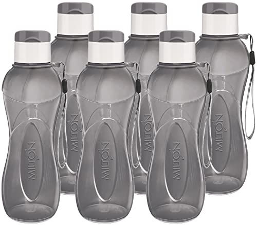 MILTON Water Bottle Kids Reusable Leakproof 12 Oz Plastic Wide Mouth Large Big Drink Bottle BPA & Leak Free with Handle Strap Carrier for Cycling Camping Hiking Gym Yoga (Black 6 pack)
