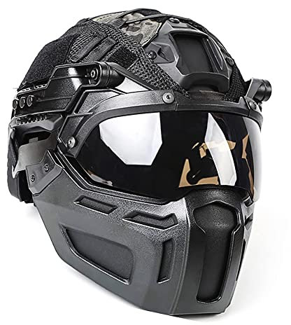 CZMYCBG Ensemble De Casque Airsoft avec Lunettes Rotatives Demi-Masque Tactique Et Housse De Casque pour Le Jeu De Chasse Militaire CS Paintball en Plein Air,M