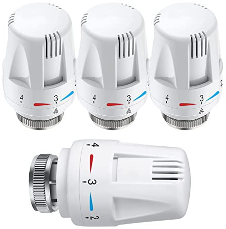Thermostatkopf Heizkörperventil, 4 Stück Kühlerthermostat Mit Nullstellung, Kühlerventil Ersatzkopf Für Gewinde M 30 X 1,5, Kühlerventilköpfe Für Küchenspüle Toilette Badezimmer (Weiß)