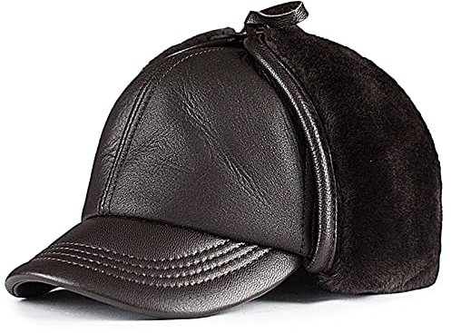 JIARY Leder Wintermützemit Ohrenklappen,Unisex Warme Schneedichte Fliegermütze,Schlittschuhlaufen und andere Outdoor-Aktivitäten,Dark Brown,XXL (59~60cm)