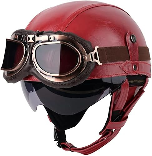Demi Jet Caschi Moto Pelle Casco Moto Mezzo con Occhiali,Aperto Casco per Moto ECE Omologato Portatile Jet Casco Scodella per Uomo Donna Casco Moto Scooter Touring Casco (Color : Q, Size : 57-58cm)