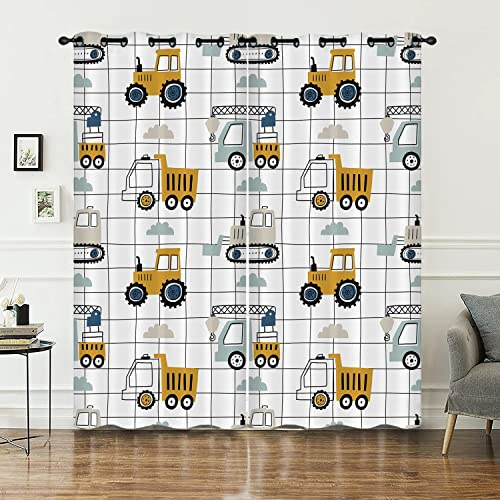 HOSIMA LKW Konstruktion Vorhänge Blickdicht Gardinen Mit Ösen,2-Set 140x175cm Traktor Modern Dekoration Leichte & weiche Verdunklungsvorhänge für Wohnzimmer Kinderzimmer Jugendzimmer(LKW 140x175cm)