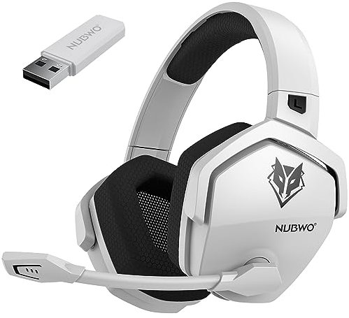 NUBWO G06 Dual Wireless Gaming Headset mit Mikrofon für PS5, PS4, PC, Mobile: 2.4 GHz Wireless + Bluetooth - 100 Stunden - 50mm -Treiber - Weiß