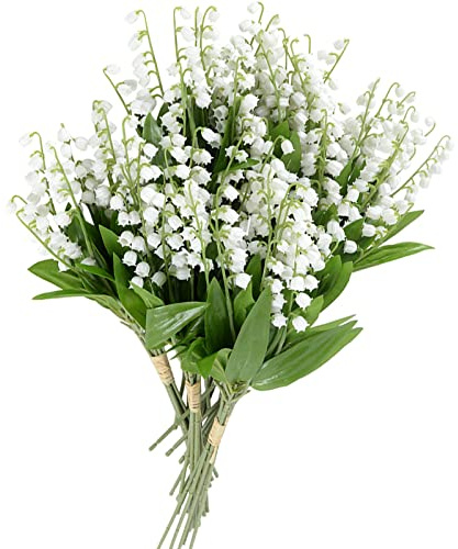 Emivery Artificial Lily of The Valley, 20pcs White Faux Flowers Plant Fake Bell Flowers Wind Chime Orchid Bouquet May Flower for Home Garden Wedding Indoor Party Decor