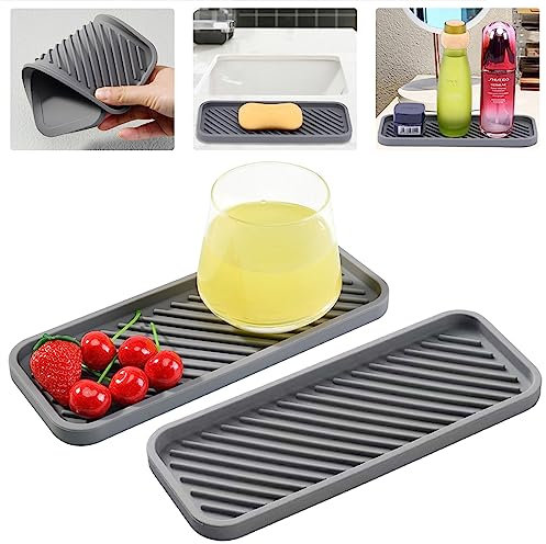 WASYPLSFOI Kitchen Bathroom Sink Caddy Sponge Soap Dish Vanity Small Plastic Silicone Organiser Holder Storage Dishes Drip Tray Accessories, 2 Grey