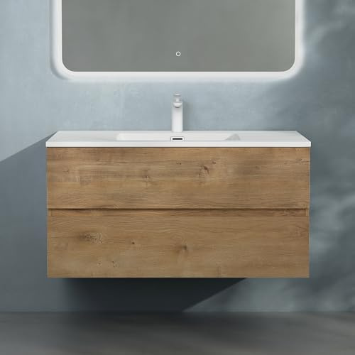 doporro Badmöbel-Set Unterschrank 100x48x50cm in Kerneiche mit Waschbecken