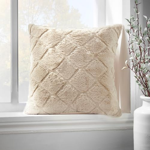Catherine Lansfield Cosy Diamond Faux Fur 43x43cm Cushion Natural