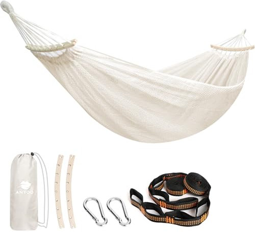 Anyoo Hängematte Netz mit Spreizstäben, atmungsaktives Kühlnetz Stabhängematte mit Baumgurten für Outdoor/Innen Garten, Balkon, Patio, Hinterhof, Camping