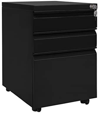 GRFIT Aktenschrank Büro-Aktenschrank, verschließbar, moderner Aktenschrank aus Holz, Schwarz/Weiß, 3 Schubladen mit verstellbaren Rädern, 48 x 39 x 60 cm Büroschrank (Color : Schwarz)