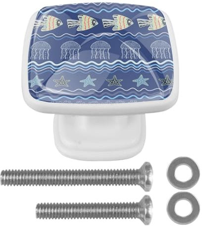 suojapuku Pomello quadrato per mobile, confezione da 4,pesci e onde,Ferramenta per armadietti da cucina per maniglie per cassettiere e cassettiere