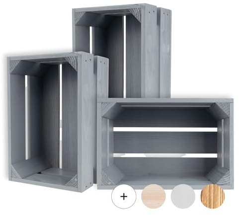 Creative Deco 3 x Träbox Grå | 30 x 20 x 15 cm | Träbox i Vintagestil | Perfekt för Förvaring av Gåvor för DIY-Dekoration