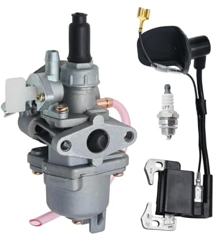 Hoypeyfiy Carburettor with Ignition Coil Spark Plug | Replacement for 2 Stroke 47cc 49cc Pocket Bike Super Bike Mini Quad Carburetor
