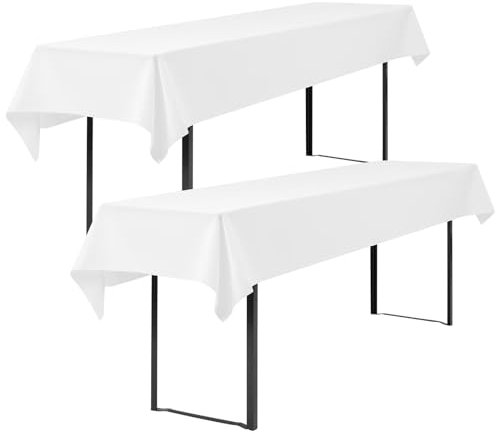 Showgeous 2 Stück Biertisch Tischdecke universal für 50cm u.70cm Biertische Hussen für Biertisch Biertischhussen Biertisch-Husse Bierzeltgarnitur Rechteckige Tischdecken Waschbar 100x250cm(Weiß)