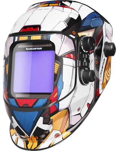 ARCCAPTAIN Schweißhelm mit 100x93mm Großem Sichtfeld | Optische Klasse 1/1/1/1, 1/25000s Umschaltzeit, 4 Lichtbogensensoren, DIN 4/5-9/9-13, Solarbetrieb + Austauschbare Batterie