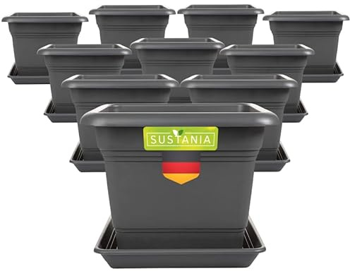 SUSTANIA Pflanzkübel GroÃŸ AuÃŸen 10er Set - 40x40 Robuster Blumentopf, GroÃŸer Blumenkasten, Ãœbertopf Anthrazit, Hoher Pflanzentopf für Garten & Terrasse