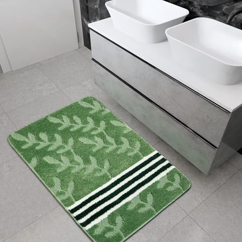 AKCILA Natel Bad Teppich Grün 50x80cm Badezimmerteppich, Badematte bunt, Bad Vorleger waschbar, Rechteckig Badewanne rutschfest, Badematten & Badteppiche, Bathroom Rug, Badezimmer Teppiche