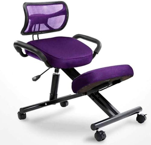 XIAGJAO Ergonomischer Kniestuhl, bessere Körperhaltung, Schaukelhocker, Haltungskorrektur für schlechten Rücken, höhenverstellbar und drehbar, für Büro und Zuhause (Farbe: Violettes Netz)