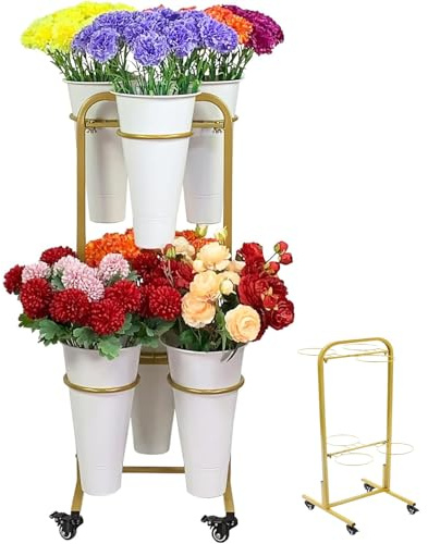 Generisch Blumenständer mit 6 Eimern, Robustes Bewegliches Blumenregal für den Garten