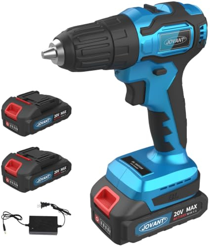 Brushless Cordless Drill Set/Driver Kit, Lightweight Driver, Electric Power Drill with 2 Batteries and Charger, 3/8 Inch Keyless Chuck, 21+1 Torque Setting, 2 Speed with Bits-JOVANT