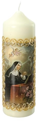 Holyart Candele, ceri, ceretti: Candela Santa Rita cornice dorata 165x50 mm