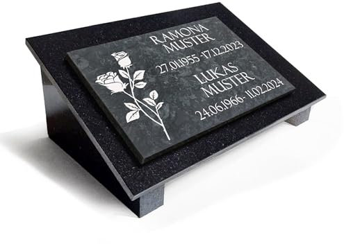 Generisch Grabplatte Grabstein Granit mit MARMOR+Unterplatte+Stützen+Gravur 40x30cm MA16