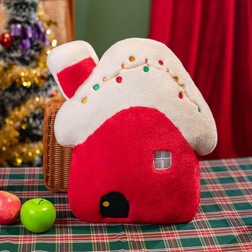 Ueiwffzo Kawaii Kuscheltier Weihnachten Deko, Weiche Flauschige Weihnachtsbaum Elch Kuschelkissen Kinder, Niedliche Haus Schneemann Dekokissen für Kinderzimmer Home Weihnachtsdeko (Haus)