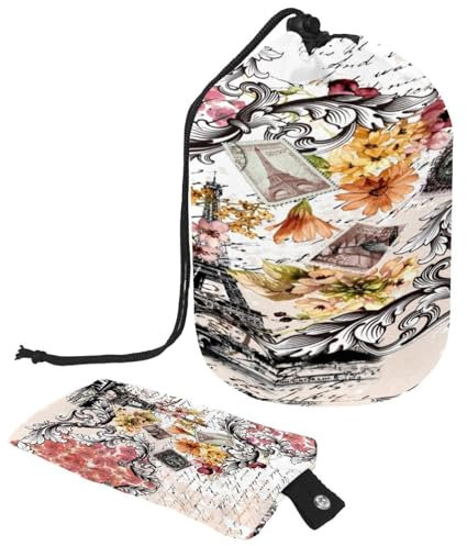 Trousse da toilette con coulisse, Torre Eiffel di Parigi su note barocche a forma di barocco, borsa per cosmetici, trousse da viaggio organizer per trucchi + piccola borsa, Multi,