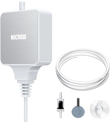NICREW Air Pump Aquarium Ultra Quiet <33 dB, Nano Silent Mini Oxygen Pump up to 40 L, Accessories for Fish Tanks, 18 L/H, 1.5 W