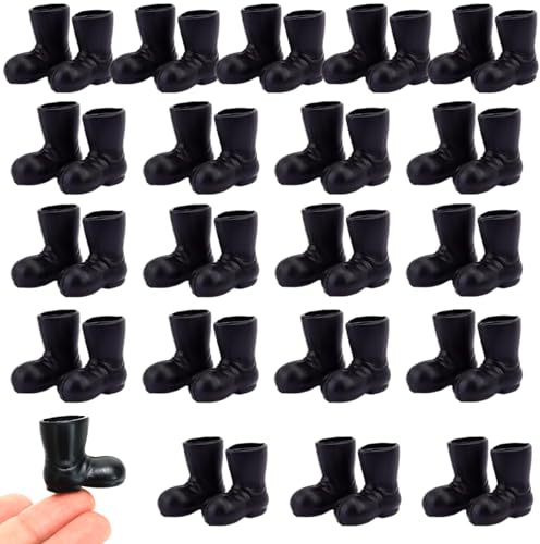 CurcKua Mini Shoes 20 Pair 1:12 Scale Simulated Mini Santa Boots Black Doll Shoes for Dollhouse Christmas Decorations, Crafts, Micro Landscape Dollhouse Accessories