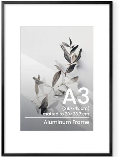 A3 Picture Frame, Metal A3(30x42 cm) Photo Frame Black A3 Frame with Mount for A4(21x29.7 cm) A3 Poster Documents Certificate Frame with Tempered Glass for Wall Mounting for Home Family Office