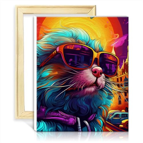 LiHEQING Paint by Numbers Kits Animal Mouse Paint by Number Adults with 3 Brushes & Acrylic Paints House Art Deco Crafts with Frame(40x50cm)