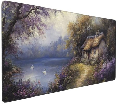 Gaming Mauspad XXL Landschaft Mousepad 800x400x4mm Kabine Verlängertes Mauspad Schreibtischauflage,Genähte Kanten Mauspad,Verbessert Präzision Geschwindigkeit Wasserdicht Geeignet für Büro und Spiele