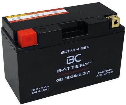 BC BATTERY Batteria Avviamento Moto al GEL 12V 6Ah BCT7B-4-GEL Moto&Scooter, esente da manutenzione sigillata precaricata simile a YT7B-BS