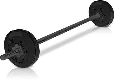 wuuhoo® Schwarze Langhantelstange & Hantelscheiben im Set Marcel 3.0, 26kg-60kg, Hantelstange 30mm, Stahl Hantel, Zement Hantelscheiben 30mm, 120cm-200cm 2 x 10kg | 120cm